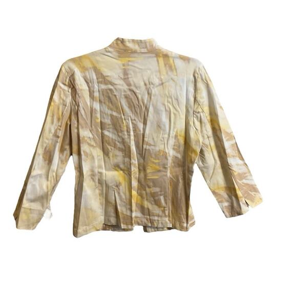 Chico's Open Front Jacket Sz 1 (8) Abstract Watercolor Print Yellow Tan Career - Picture 8 of 8